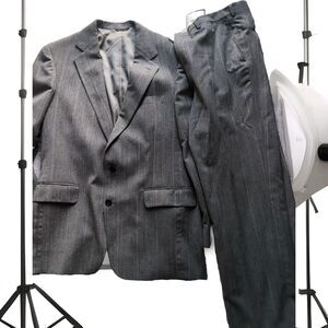 Hect's Cricketeer Mens 3 Button 2 pc Suit Gray Light Striped Pants & Jacket 46R